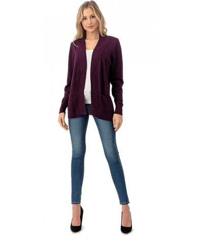 Women's Open Front Long Sleeve Cardigan Sweater with Pockets Darkpurple $10.80 Sweaters