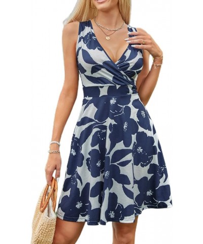 Summer Dresses for Women 2023 Wrap V Neck Sleeveless Sundress Flare Tank Beach Dress with Pockets Navy Flower $10.00 Dresses