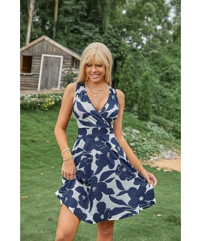 Summer Dresses for Women 2023 Wrap V Neck Sleeveless Sundress Flare Tank Beach Dress with Pockets Navy Flower $10.00 Dresses