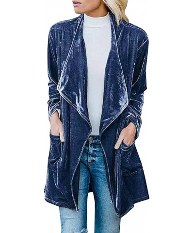 Women's Solid Long Sleeve Velvet Jacket Open Front Cardigan Coat with Pockets Outerwear Lakeblue $25.96 Jackets