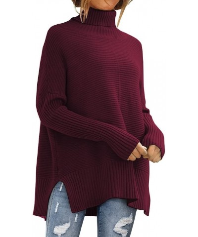 Trendy Oversized Turtleneck Sweater for Women Long Knitted Cozy Pullover Sweaters Winered $18.89 Sweaters