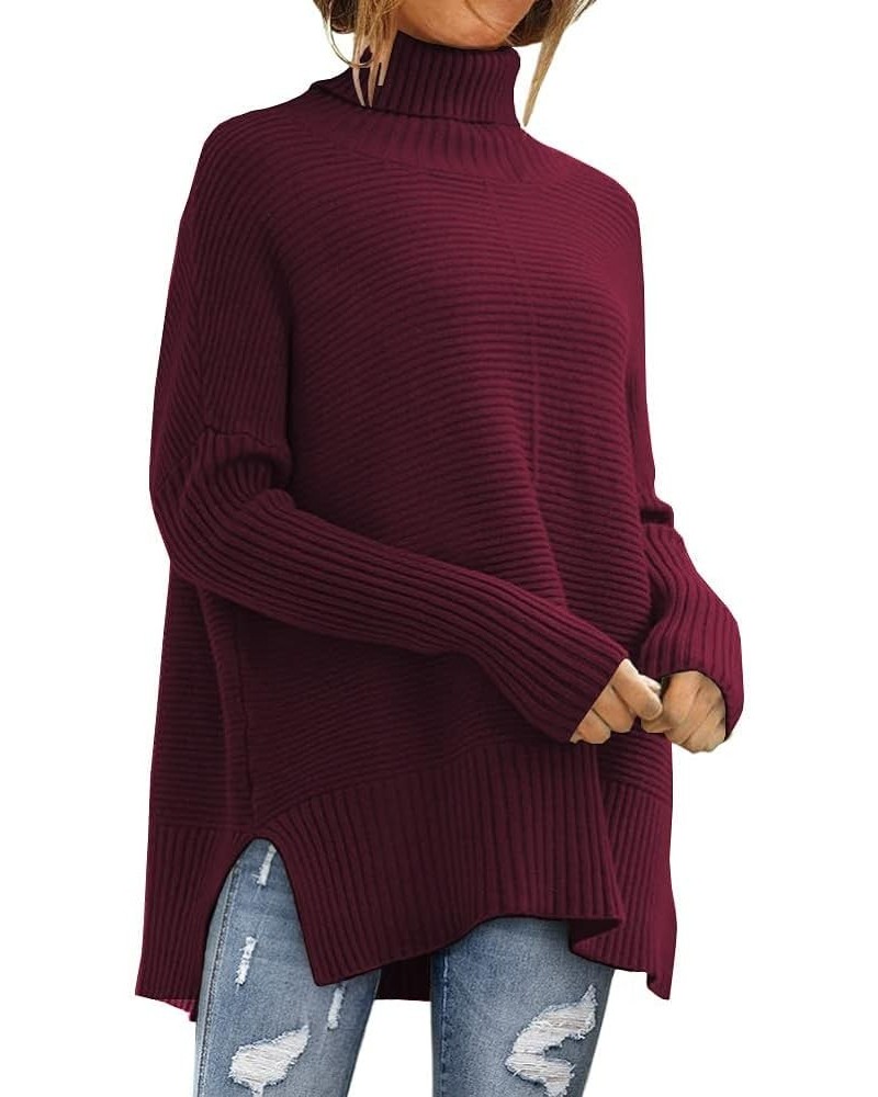 Trendy Oversized Turtleneck Sweater for Women Long Knitted Cozy Pullover Sweaters Winered $18.89 Sweaters