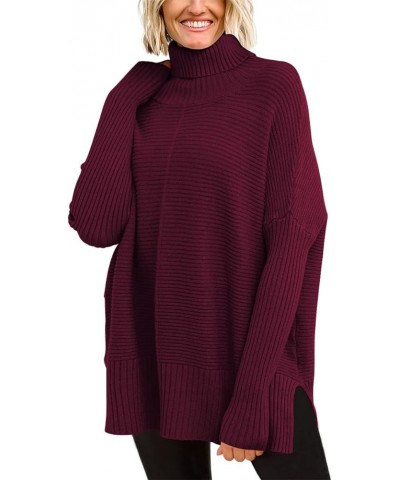 Trendy Oversized Turtleneck Sweater for Women Long Knitted Cozy Pullover Sweaters Winered $18.89 Sweaters