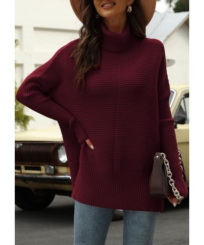 Trendy Oversized Turtleneck Sweater for Women Long Knitted Cozy Pullover Sweaters Winered $18.89 Sweaters