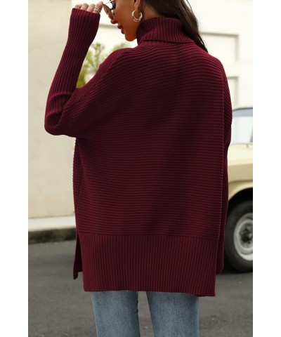 Trendy Oversized Turtleneck Sweater for Women Long Knitted Cozy Pullover Sweaters Winered $18.89 Sweaters