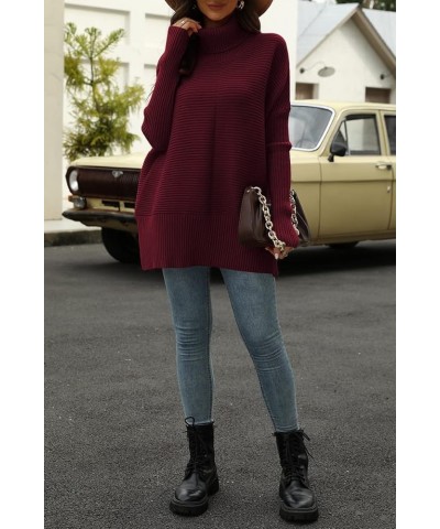 Trendy Oversized Turtleneck Sweater for Women Long Knitted Cozy Pullover Sweaters Winered $18.89 Sweaters