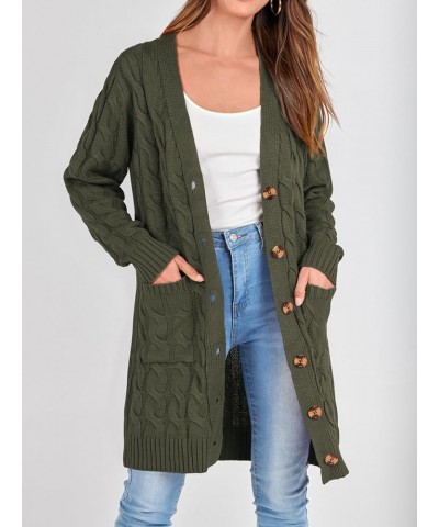 Long Sleeve Cable Knit Long Cardigan for Women 2023 Fall Winter Chunky Open Front Button Sweaters with Pockets Army Green $22...