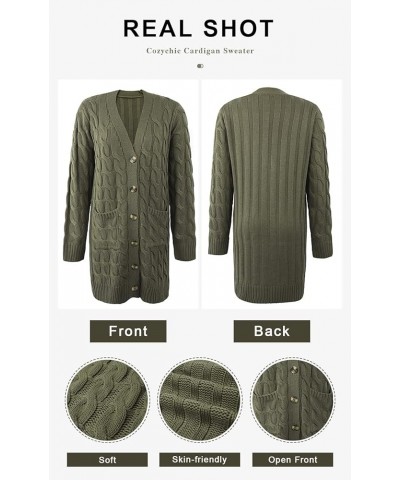 Long Sleeve Cable Knit Long Cardigan for Women 2023 Fall Winter Chunky Open Front Button Sweaters with Pockets Army Green $22...