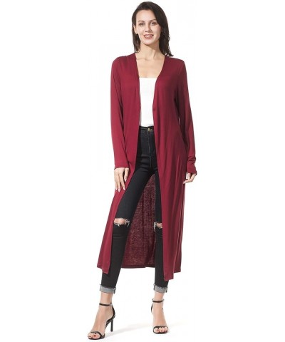 Women's Solid Sweater Essential Duster Long Cascading Open Front Lightweight Blue Cardigan Burgundy $14.96 Sweaters