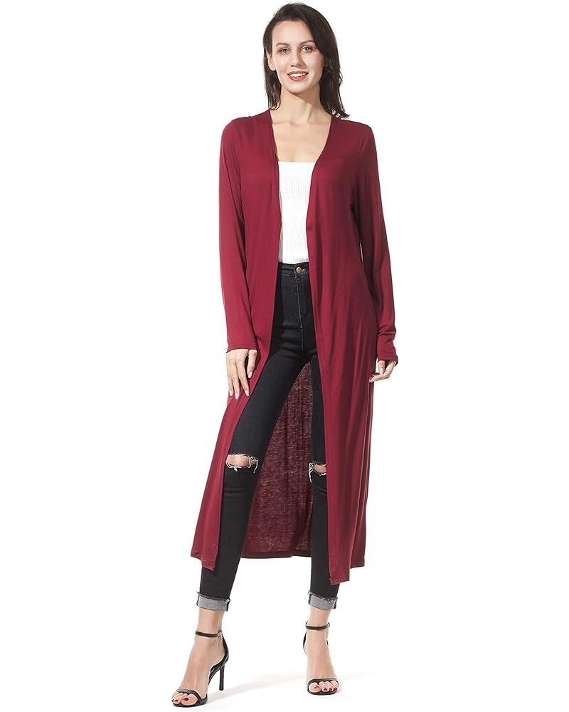 Women's Solid Sweater Essential Duster Long Cascading Open Front Lightweight Blue Cardigan Burgundy $14.96 Sweaters