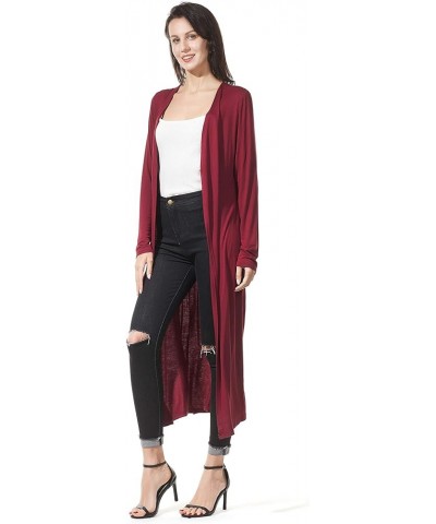 Women's Solid Sweater Essential Duster Long Cascading Open Front Lightweight Blue Cardigan Burgundy $14.96 Sweaters