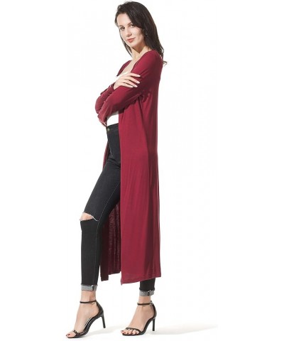 Women's Solid Sweater Essential Duster Long Cascading Open Front Lightweight Blue Cardigan Burgundy $14.96 Sweaters