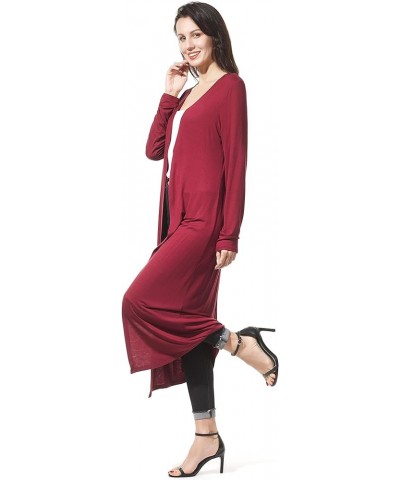 Women's Solid Sweater Essential Duster Long Cascading Open Front Lightweight Blue Cardigan Burgundy $14.96 Sweaters