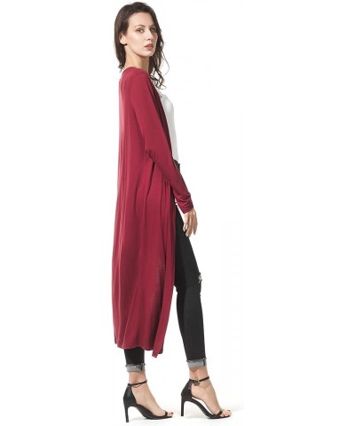 Women's Solid Sweater Essential Duster Long Cascading Open Front Lightweight Blue Cardigan Burgundy $14.96 Sweaters