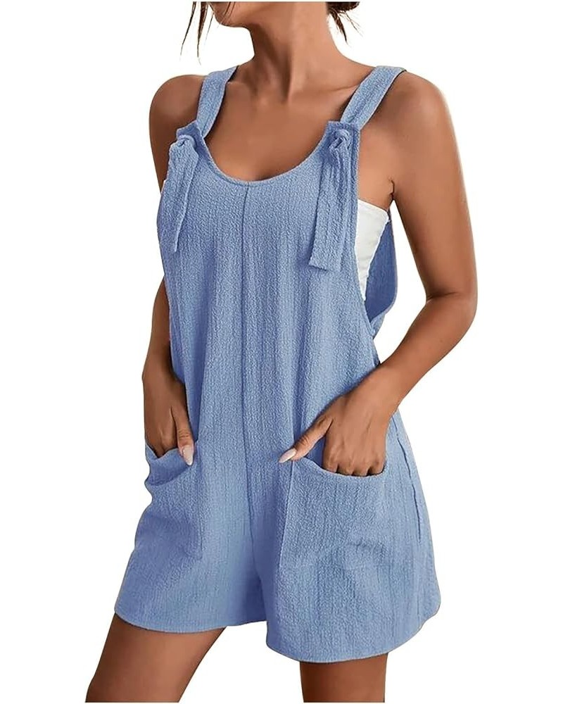 Summer Jumpsuit for Women 2023 Short Rompers Casual Loose Sleeveless Tie Knot Strap Jumpsuits Overalls with Pockets 01-light ...