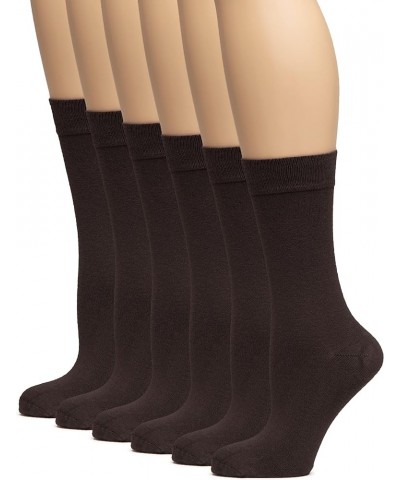 Women's Thin Soft Bamboo Crew Socks for Dress & Trouser, Seamless Toe & Non-Binding, 3 Pairs, Shoe Size 5-8/9-11 Dark Brown (...