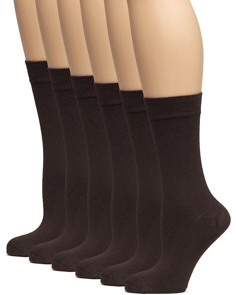 Women's Thin Soft Bamboo Crew Socks for Dress & Trouser, Seamless Toe & Non-Binding, 3 Pairs, Shoe Size 5-8/9-11 Dark Brown (...