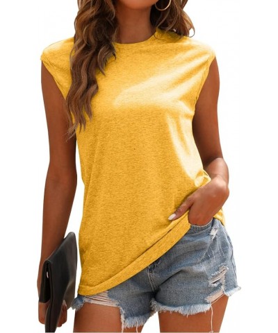 Women Tank Top for Summer Cap Sleeve Tops Round Neck T-Shirts Casual Cotton Workout Tunic Shirts Tees Yellow $11.52 Tanks