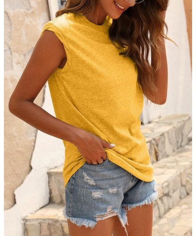 Women Tank Top for Summer Cap Sleeve Tops Round Neck T-Shirts Casual Cotton Workout Tunic Shirts Tees Yellow $11.52 Tanks