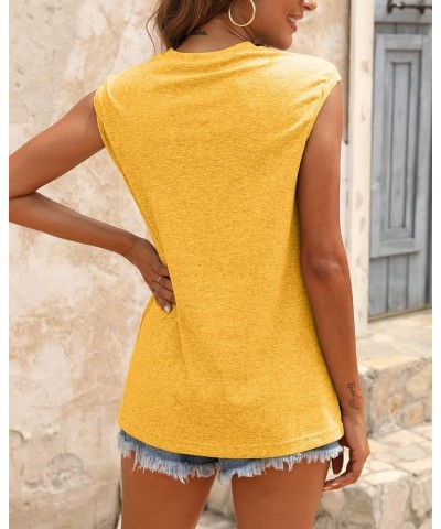 Women Tank Top for Summer Cap Sleeve Tops Round Neck T-Shirts Casual Cotton Workout Tunic Shirts Tees Yellow $11.52 Tanks