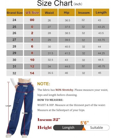 Women Cargo Jeans High Waisted Baggy Wide Leg Straight Jeans for Women Flap Pocket Denim Pants Dark Blue $22.50 Jeans