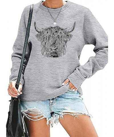 Women Cow Sweatshirt Highland Cow Print Hoodie Cowgirl Pullover Farm Life Lightweight Long Sleeve Tops Light Grey-01m $13.10 ...