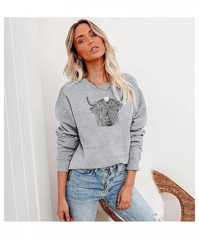 Women Cow Sweatshirt Highland Cow Print Hoodie Cowgirl Pullover Farm Life Lightweight Long Sleeve Tops Light Grey-01m $13.10 ...