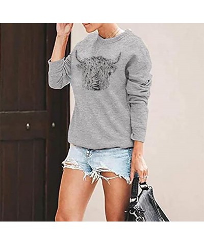 Women Cow Sweatshirt Highland Cow Print Hoodie Cowgirl Pullover Farm Life Lightweight Long Sleeve Tops Light Grey-01m $13.10 ...