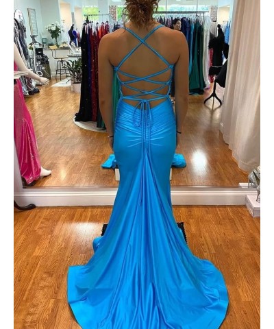 Elastic Satin Mermaid Prom Dresses Long for Women Fitted V-Neck Formal Evening Gowns for Wedding Guest Cross Back Pink $37.95...