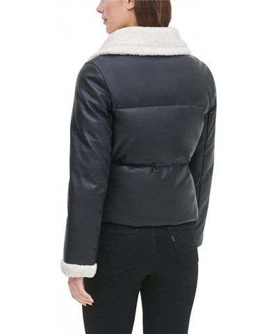 Women's Fur Trim Breanna Puffer Jacket Black Faux Leather $36.69 Coats