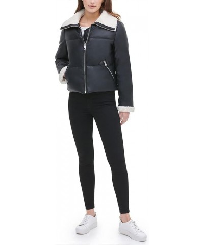 Women's Fur Trim Breanna Puffer Jacket Black Faux Leather $36.69 Coats