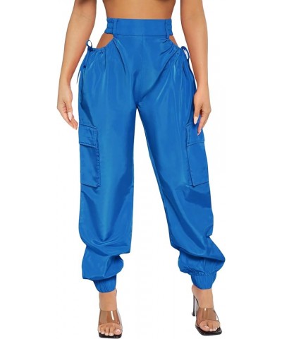 Women's Cut Out High Waist Drawstring Side Jogger Cargo Pants with Pockets Royal Blue $18.00 Activewear