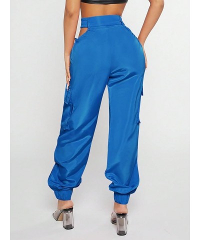 Women's Cut Out High Waist Drawstring Side Jogger Cargo Pants with Pockets Royal Blue $18.00 Activewear