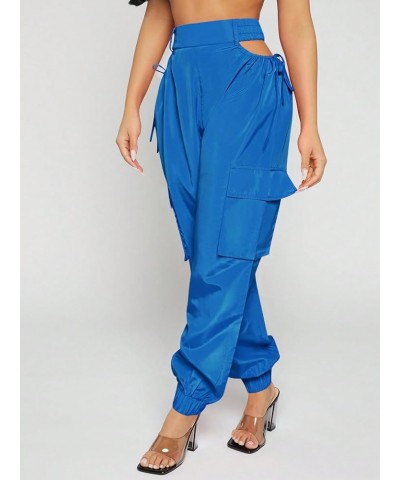 Women's Cut Out High Waist Drawstring Side Jogger Cargo Pants with Pockets Royal Blue $18.00 Activewear