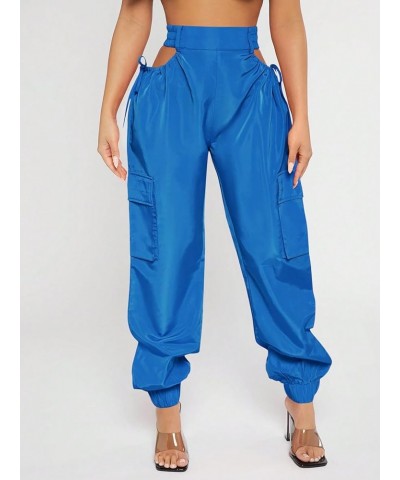 Women's Cut Out High Waist Drawstring Side Jogger Cargo Pants with Pockets Royal Blue $18.00 Activewear