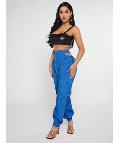 Women's Cut Out High Waist Drawstring Side Jogger Cargo Pants with Pockets Royal Blue $18.00 Activewear