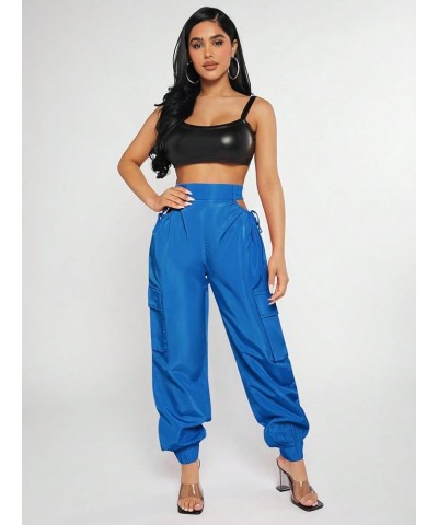 Women's Cut Out High Waist Drawstring Side Jogger Cargo Pants with Pockets Royal Blue $18.00 Activewear