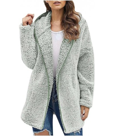 Women Winter Sherpa Jacket Coat Long Sleeve Lapel Fuzzy Warm Fleece Open Front Hooded Cardigan Outerwear with Pockets A01 Gre...