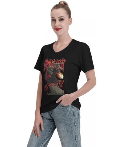 Woman T Shirt V Neck Short Sleeve Cotton Summer Breathable Comfortable Top Black $10.34 T-Shirts