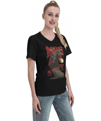 Woman T Shirt V Neck Short Sleeve Cotton Summer Breathable Comfortable Top Black $10.34 T-Shirts