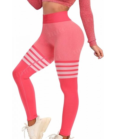 Womens High Waist Seamless Workout Leggings Scrunch Butt Tummy Control Yoga Pants Gym Tights 0 Stripe Pink $12.60 Activewear