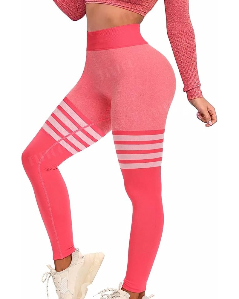 Womens High Waist Seamless Workout Leggings Scrunch Butt Tummy Control Yoga Pants Gym Tights 0 Stripe Pink $12.60 Activewear