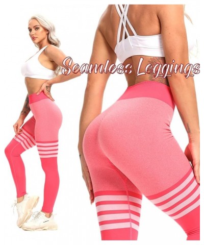 Womens High Waist Seamless Workout Leggings Scrunch Butt Tummy Control Yoga Pants Gym Tights 0 Stripe Pink $12.60 Activewear