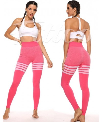 Womens High Waist Seamless Workout Leggings Scrunch Butt Tummy Control Yoga Pants Gym Tights 0 Stripe Pink $12.60 Activewear