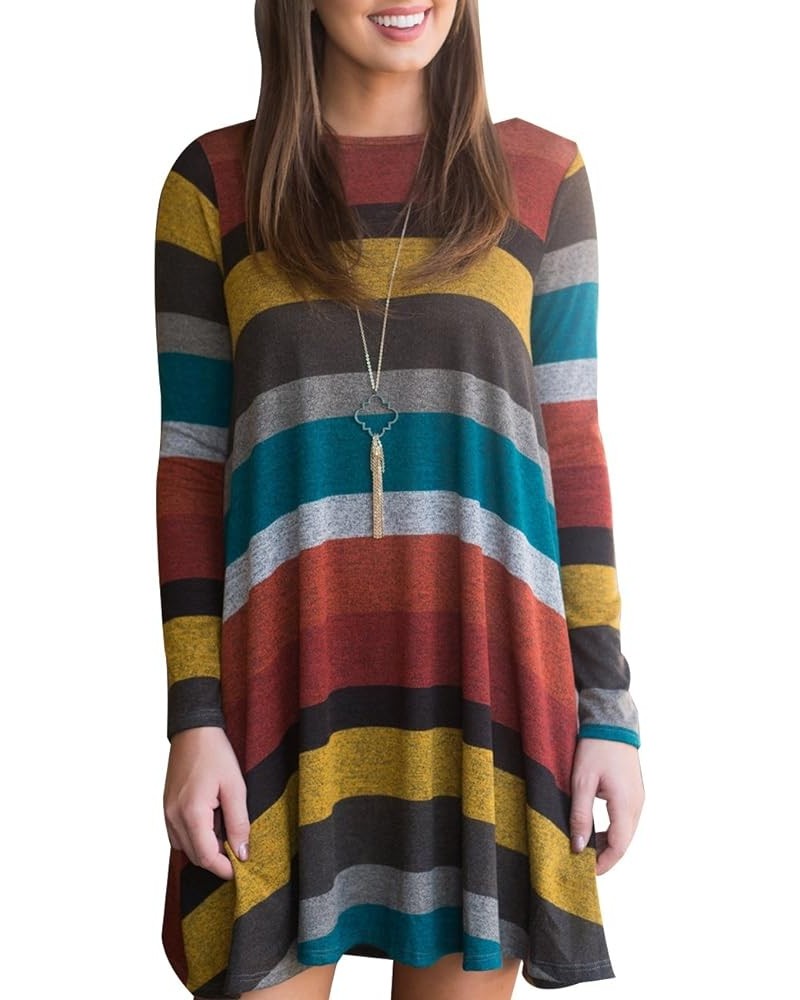 Women's Long Sleeve Striped Tunic Tops for Leggings Casual Swing Tunic Dress with Pockets Shirt Multicolor-01 $9.89 Tops