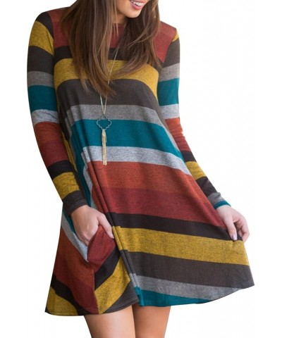 Women's Long Sleeve Striped Tunic Tops for Leggings Casual Swing Tunic Dress with Pockets Shirt Multicolor-01 $9.89 Tops