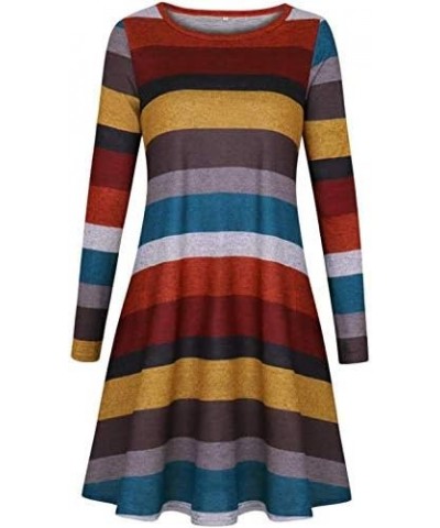 Women's Long Sleeve Striped Tunic Tops for Leggings Casual Swing Tunic Dress with Pockets Shirt Multicolor-01 $9.89 Tops