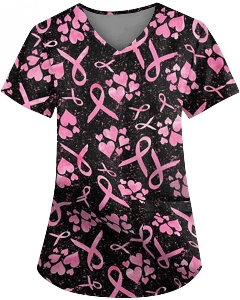 Scrubs for Women Women's Comfortable Lightweight Durable Soft Stretch Flower Printed V-Neck Medical Scrub Top J-pink $7.97 Tops