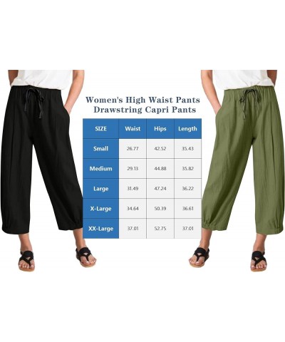 Women High Waist Casual Wide Leg Palazzo Pants Linen Drawstring Cropped Pants Trousers Regular Size Khaki $10.82 Pants