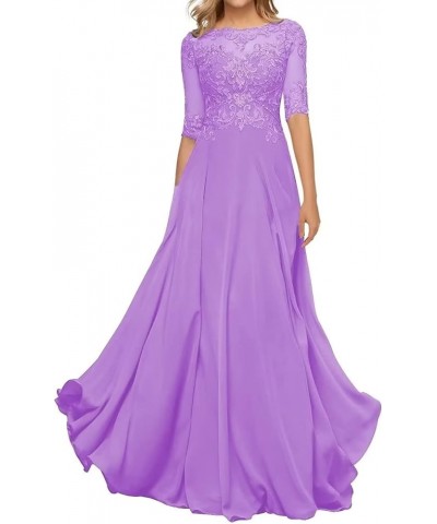 Lace Appliques Mother of The Bride Dresses with Sleeve Chiffon Formal Evening Gown for Women Lilac $33.00 Dresses